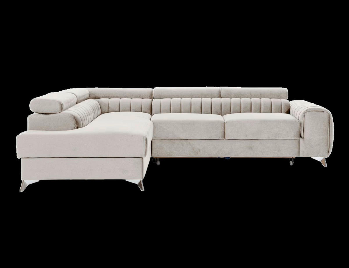 ECKSOFA  Beige Plüsch  - Beige/Silberfarben, Design, Textil/Metall (205/278cm) - MID.YOU