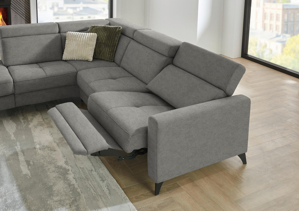 ECKSOFA Beldomo System in Flachgewebe Grau Kopfteilverstellung  214/276 cm  - Schwarz/Grau, KONVENTIONELL, Textil/Metall (214/276cm) - Beldomo System