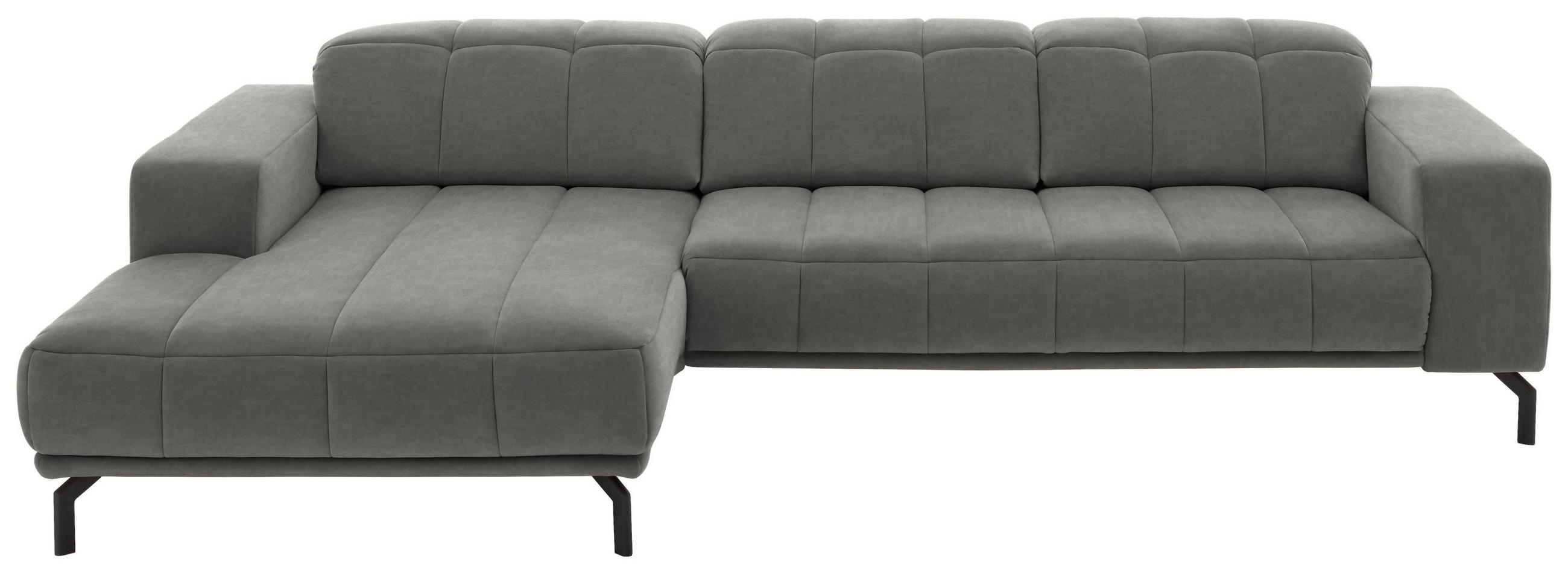 ECKSOFA in Velours Hellgrau  - Hellgrau/Schwarz, Design, Textil/Metall (195/293cm) - Beldomo Style