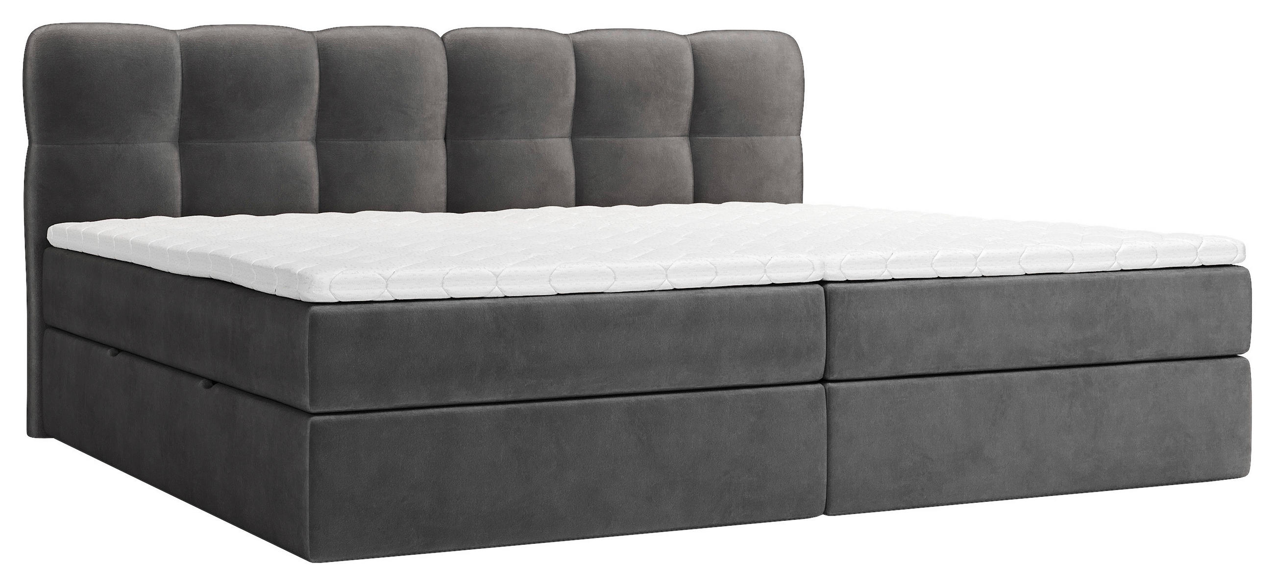 BOXBETT 240/200 cm,  in Anthrazit, Matratze, Bettkasten, Topper, H3 = fest  - Anthrazit/Schwarz, KONVENTIONELL, Kunststoff/Textil (240/200cm) - Chameo