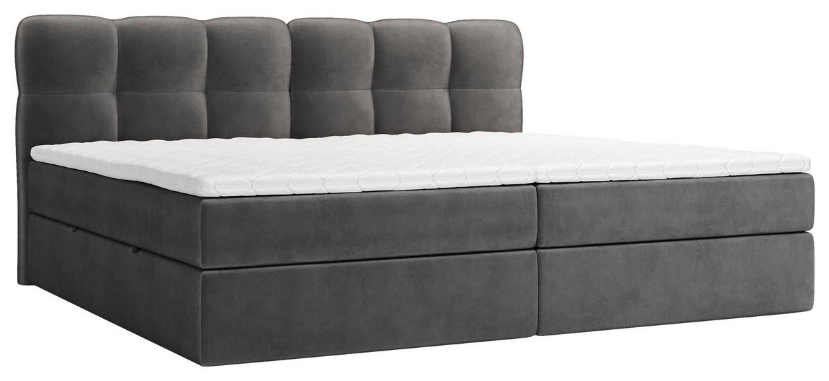 BOXBETT 240/200 cm,  in Anthrazit, Matratze, Bettkasten, Topper, H3 = fest  - Anthrazit/Schwarz, KONVENTIONELL, Kunststoff/Textil (240/200cm) - Chameo