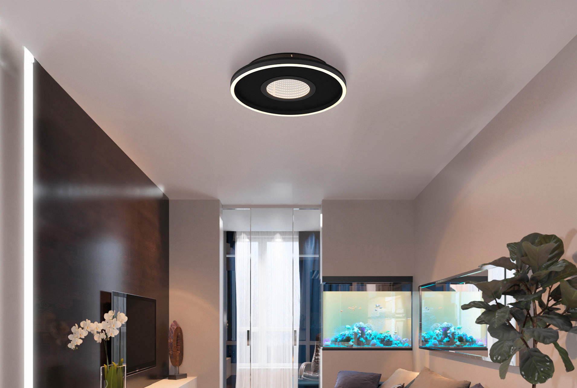 LED-DECKENLEUCHTE 39,7/6,3 cm   - Transparent/Schwarz, Design, Kunststoff/Textil (39,7/6,3cm)
