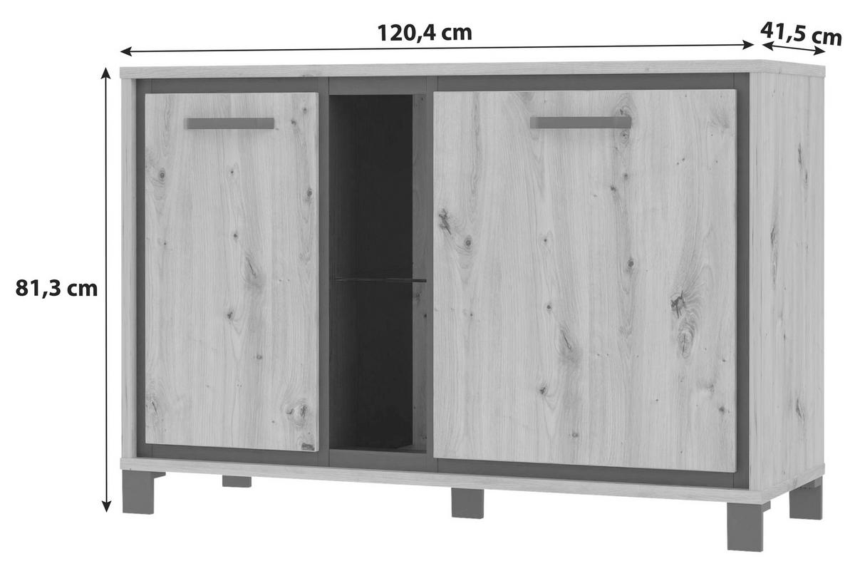 KOMMODE  in 120,4/81,3/41,5 cm  - Eichefarben/Schwarz, Basics, Glas/Holzwerkstoff (120,4/81,3/41,5cm) - Livetastic