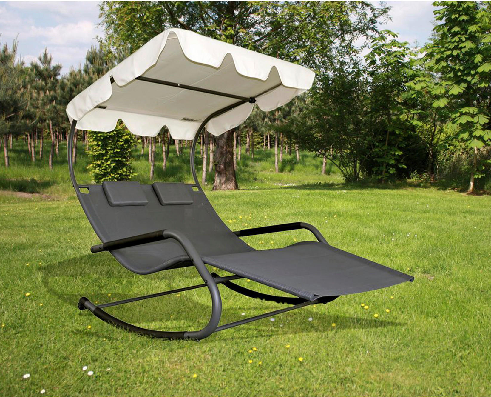 GARTENLIEGE 138/160/200 cm  - Anthrazit/Creme, Basics, Kunststoff/Metall (138/160/200cm) - Gardenson