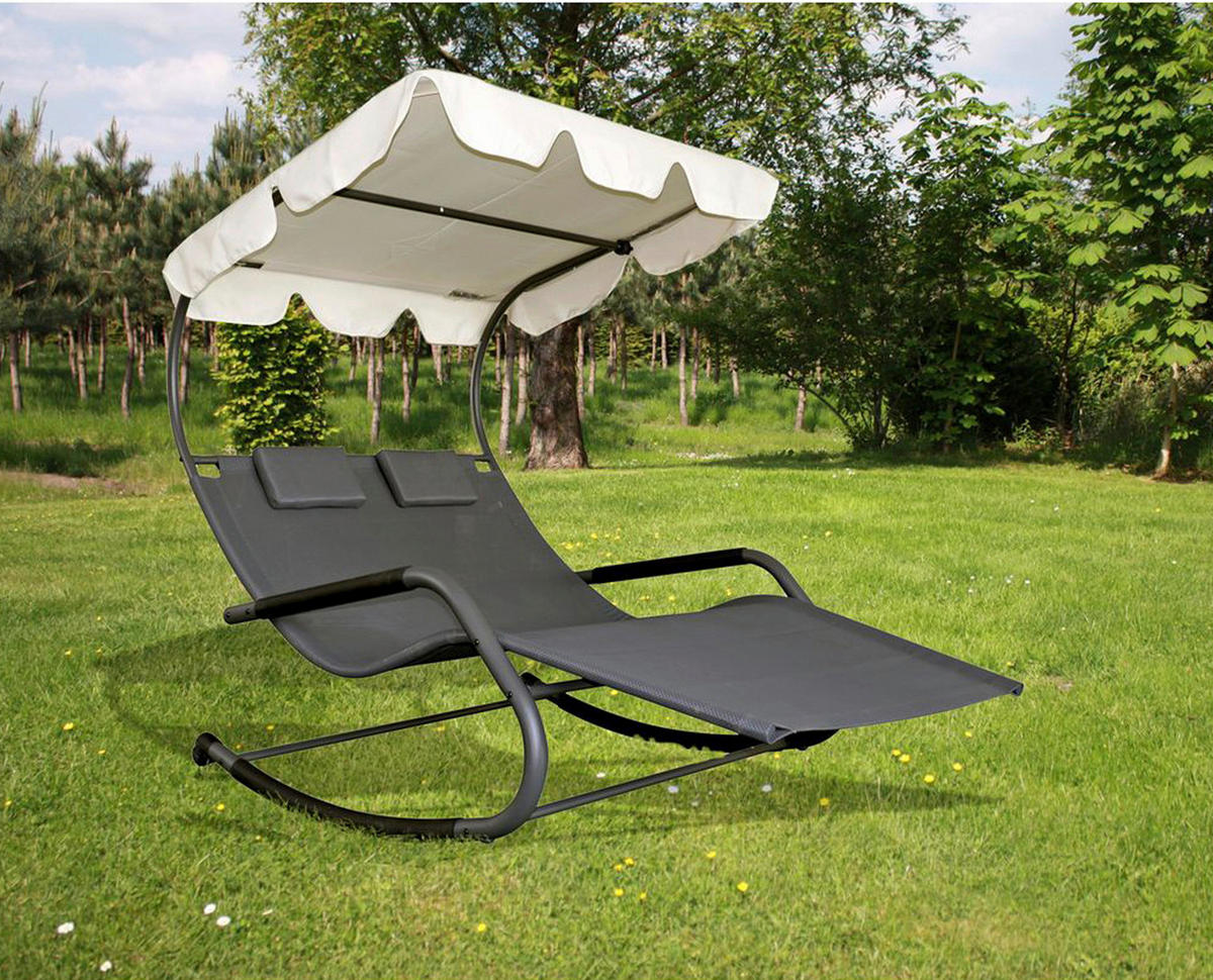 GARTENLIEGE 138/160/200 cm  - Anthrazit/Creme, Basics, Kunststoff/Metall (138/160/200cm) - Gardenson
