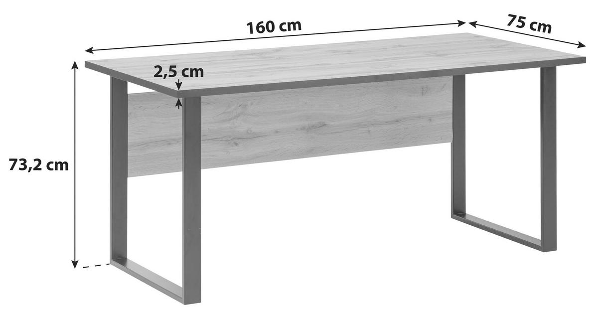 SCHREIBTISCH 160/75/73,2 cm  in Eichefarben  - Eichefarben/Schwarz, KONVENTIONELL, Holzwerkstoff/Metall (160/75/73,2cm) - MID.YOU