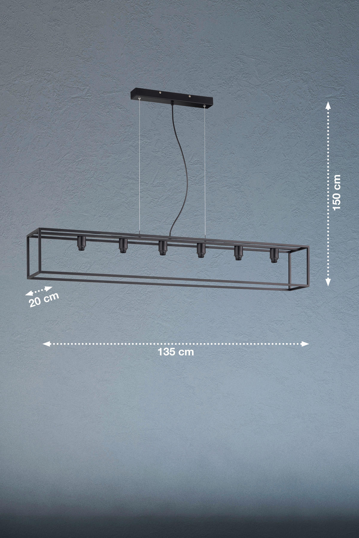 HÄNGLAMPA Modular S 135/20/150 cm  - svart, Basics, metall (135/20/150cm) - Fischer & Honsel