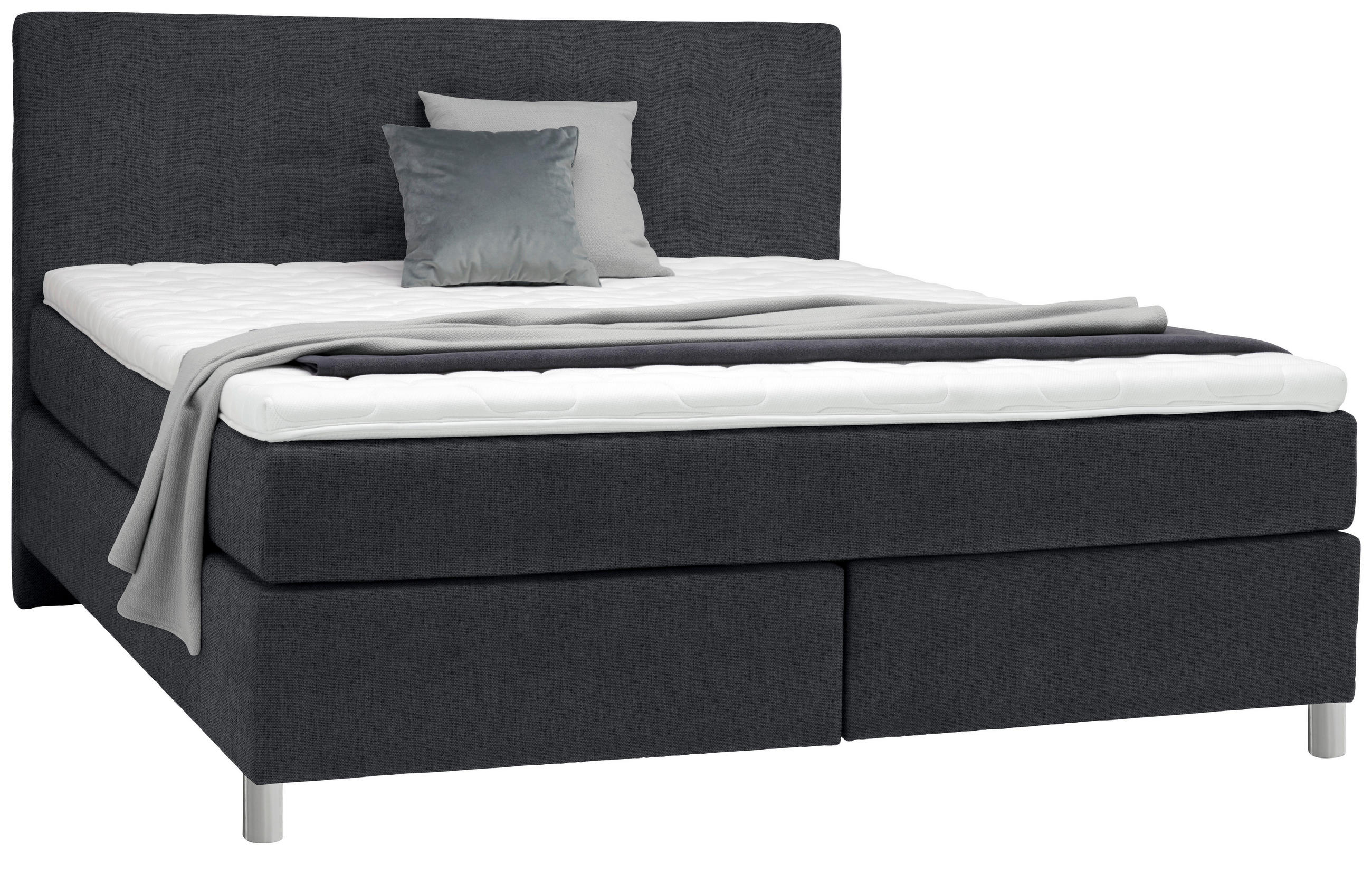 BOXSPRINGBETT 180/200 cm  in Anthrazit  - Chromfarben/Anthrazit, KONVENTIONELL, Kunststoff/Textil (180/200cm) - Voleo