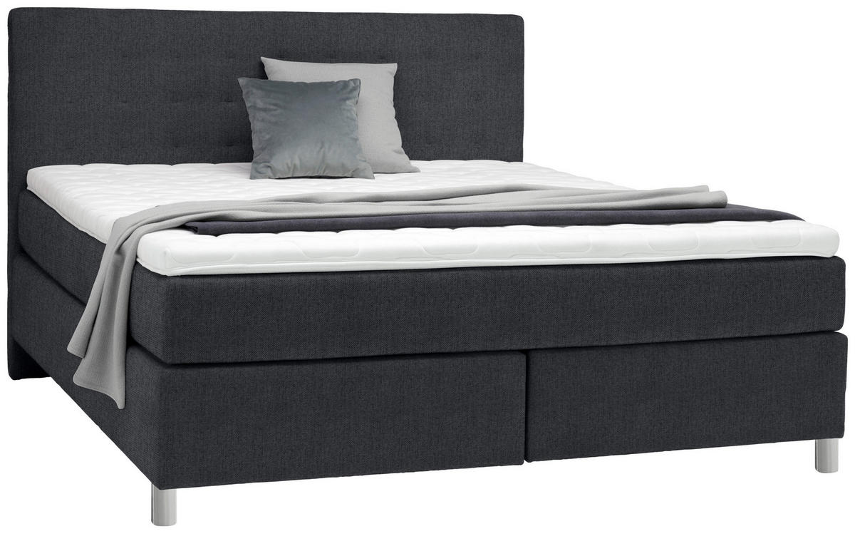 BOXSPRINGBETT 180/200 cm  in Anthrazit  - Chromfarben/Anthrazit, Konventionell, Kunststoff/Textil (180/200cm) - Voleo