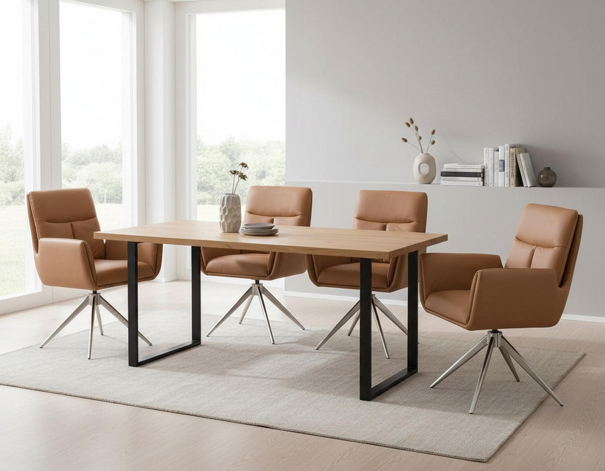 ARMLEHNSTUHL  Sitzfläche 360° drehbar  Echtleder  - Edelstahlfarben/Braun, Modern, Leder/Metall (61/94/67cm) - MID.YOU