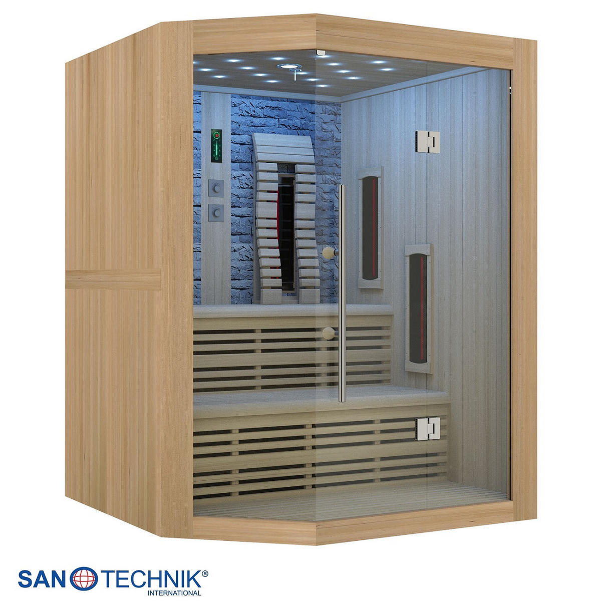 INFRAROTKABINE für 4 Personen  - Naturfarben, Basics, Glas/Holz (160/210/160cm) - Sanotechnik