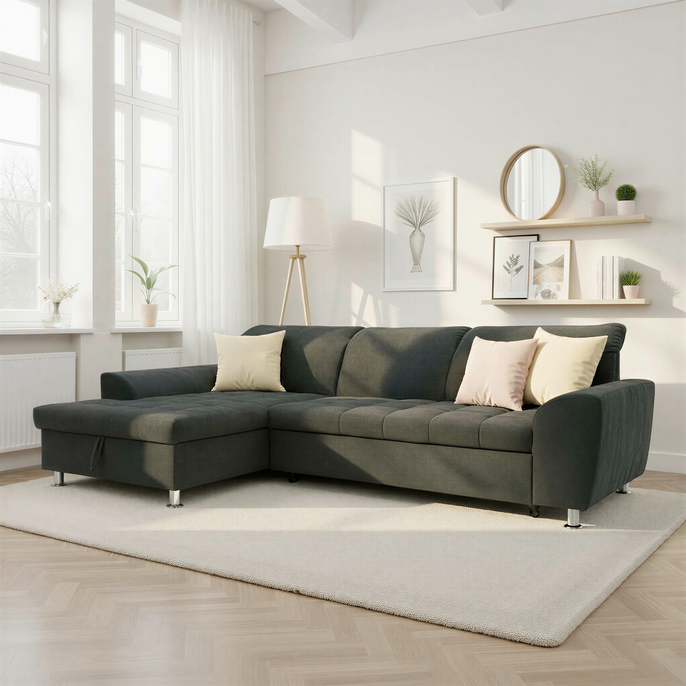 Mid.you Eckschlafsofa Meridian Schwarz 278x171 cm