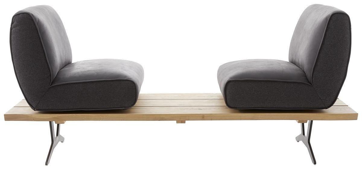 SITZBANK in Holz, Metall, Leder Anthrazit, Schwarz, Eichefarben  - Eichefarben/Anthrazit, Design, Leder/Holz (190/85/69cm) - Ambiente