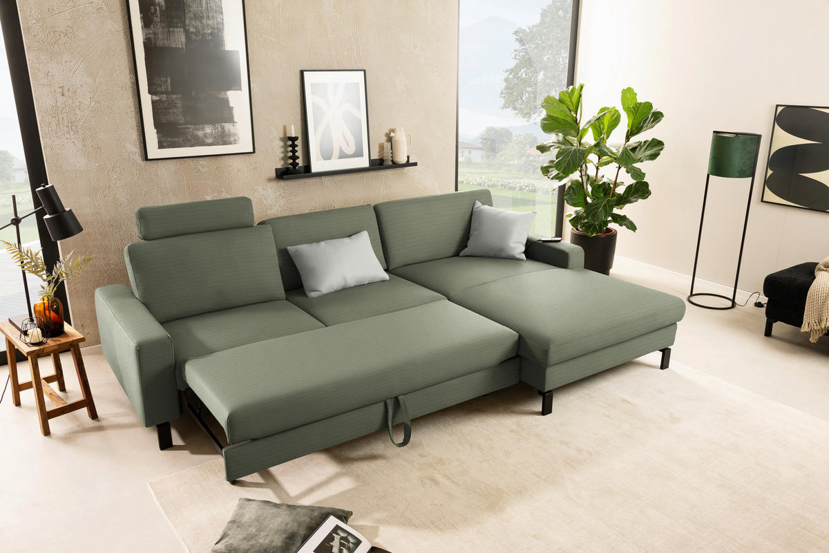 ECKSOFA Cord Olivgrün  - Schwarz/Olivgrün, Design, Textil/Metall (298/185cm) - Pure Home Lifestyle