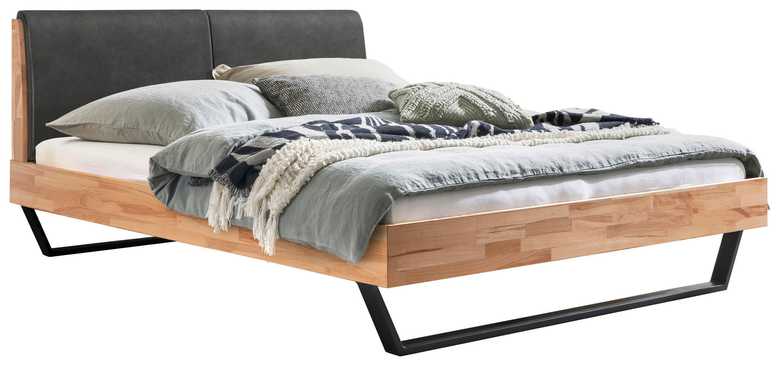BETT 140/200 cm  in Kernbuche, Graubraun  - Anthrazit/Graubraun, Natur, Holz/Textil (140/200cm) - Hasena