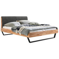 BETT 160/200 cm,  in Kernbuche, Graubraun, gepolstertes Kopfteil,  - Anthrazit/Graubraun, Natur, Holz/Metall (160/200cm) - Hasena