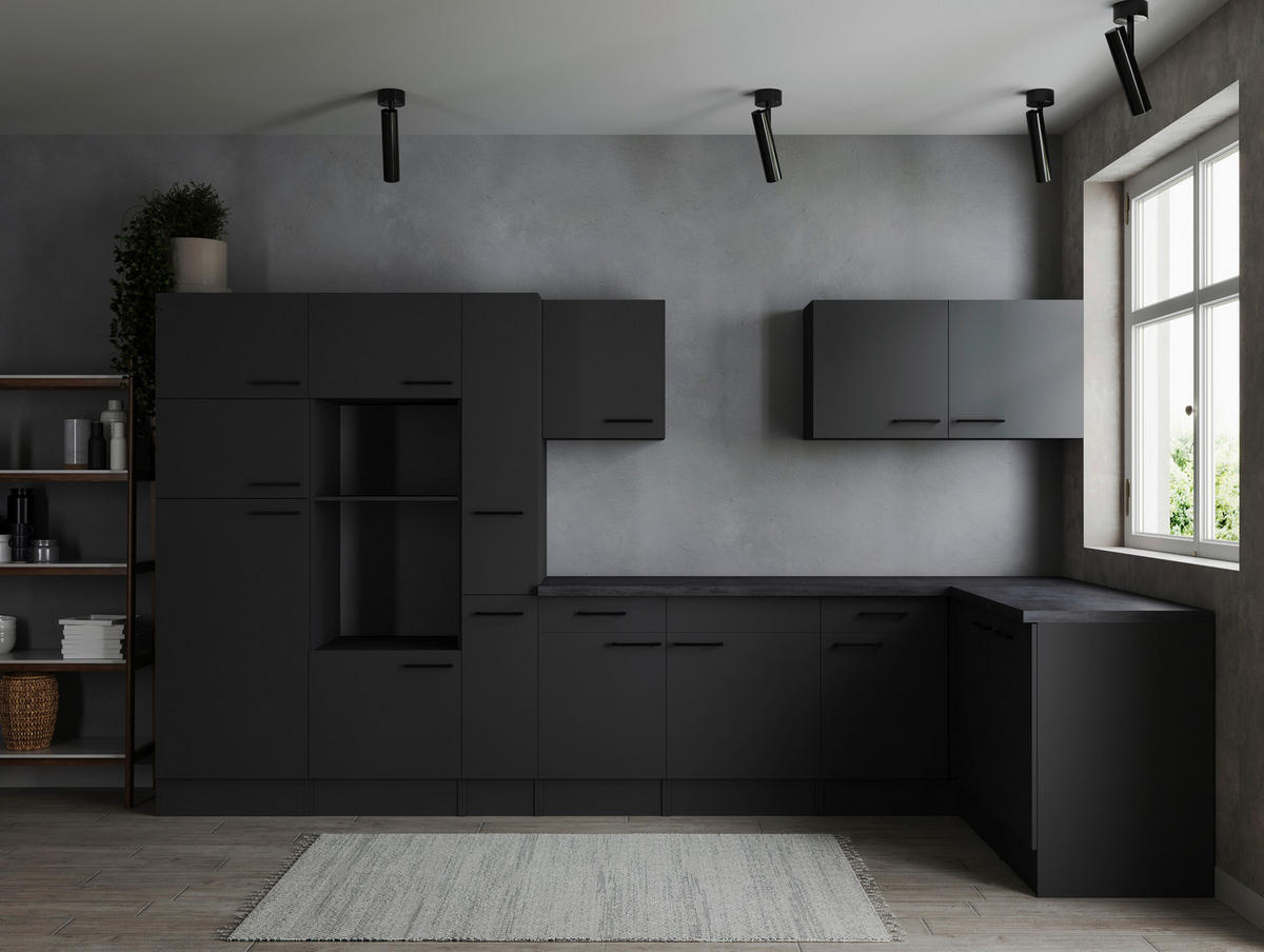ECKKÜCHE 370/172 cm  in Dunkelgrau  - Dunkelgrau/Schwarz, Design, Holzwerkstoff/Metall (370/172cm) - Respekta