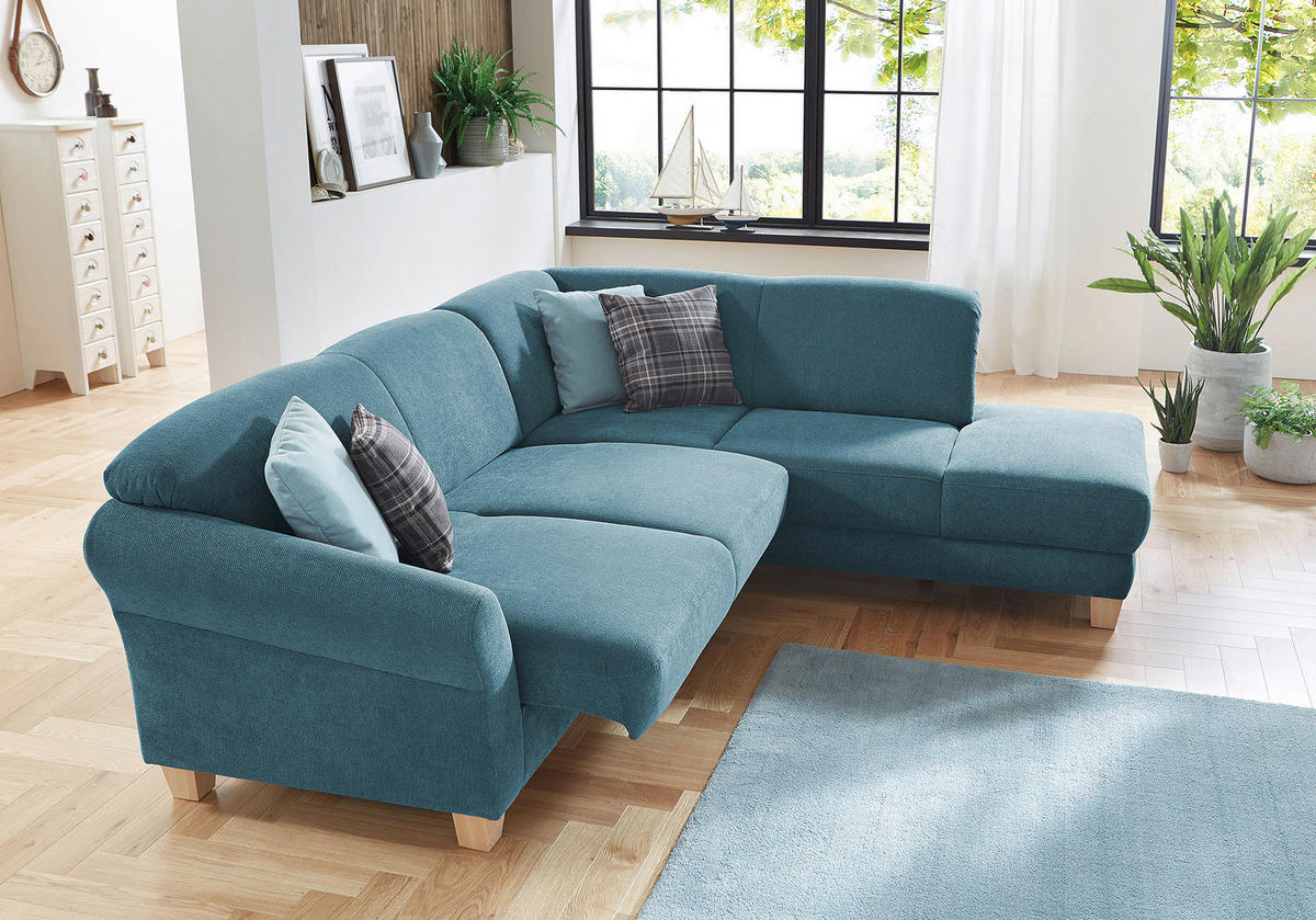 ECKSOFA in Flachgewebe Petrol  - Petrol/Naturfarben, Konventionell, Holz/Textil (257/212cm) - Sit & More