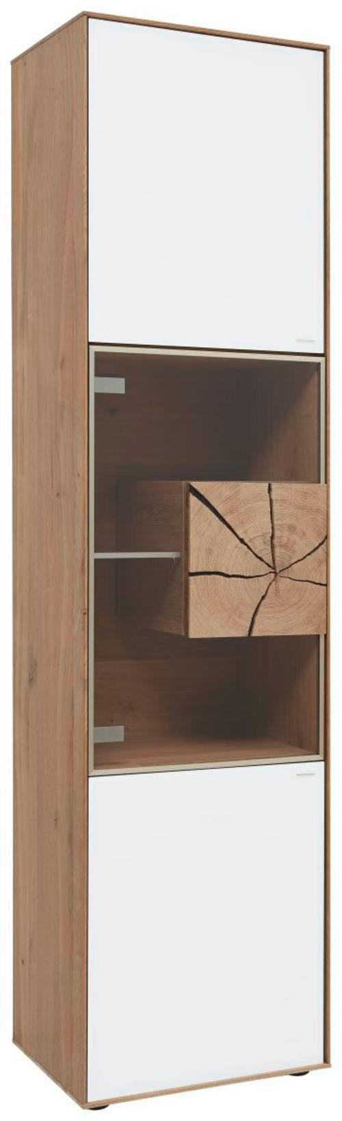 VITRINE in vollmassiv Kerneiche Weiß, Eichefarben, Transparent  - Eichefarben/Transparent, Natur, Glas/Holz (50/196/39cm) - Valnatura