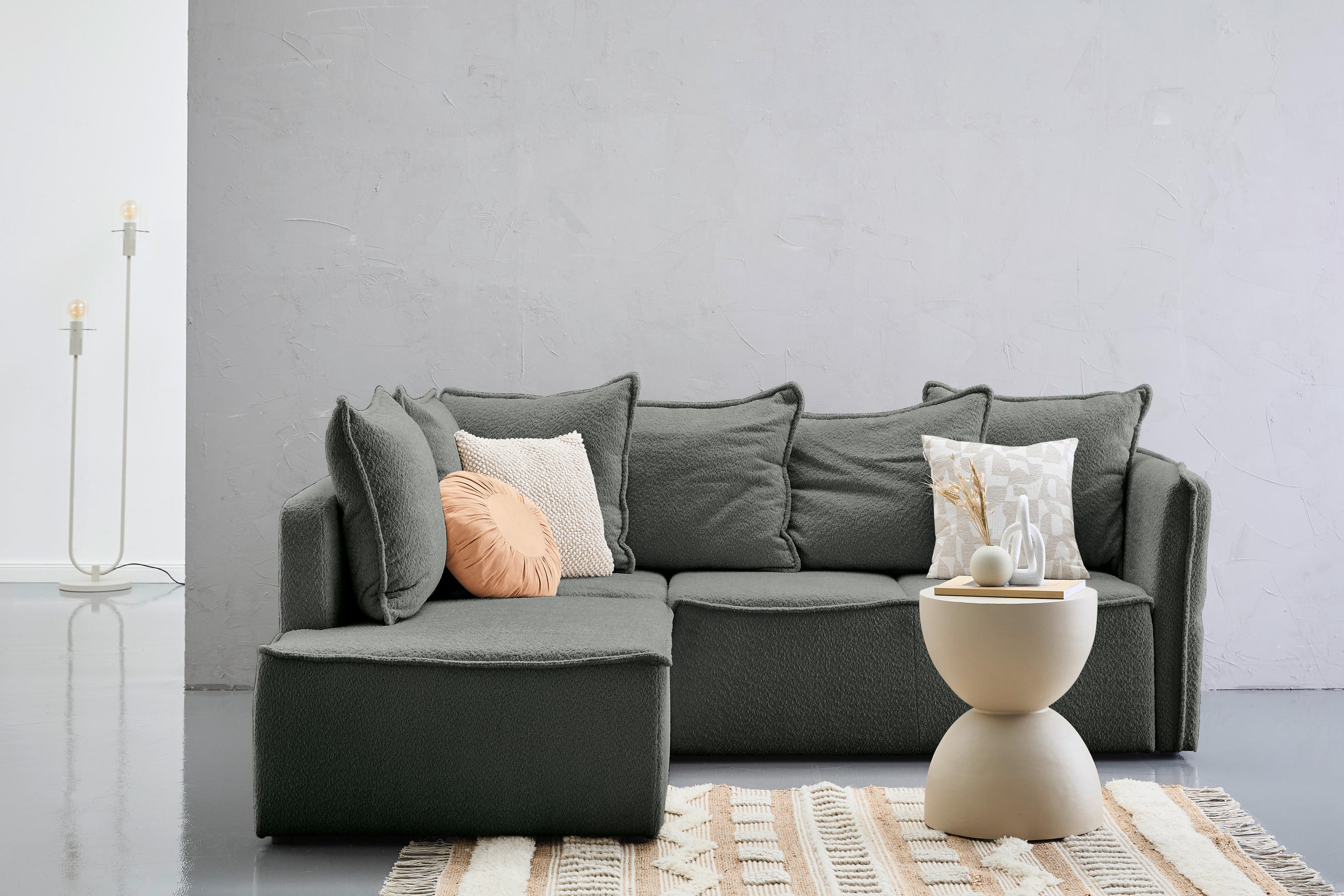 ECKSOFA in Chenille Grau  - Schwarz/Grau, Konventionell, Kunststoff/Textil (193/233cm) - Carryhome