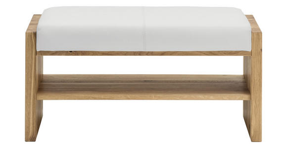 GARDEROBENBANK Echtleder Asteiche massiv Weiß, Eichefarben  - Eichefarben/Weiß, MODERN, Leder/Holz (88/44/42cm) - Linea Natura