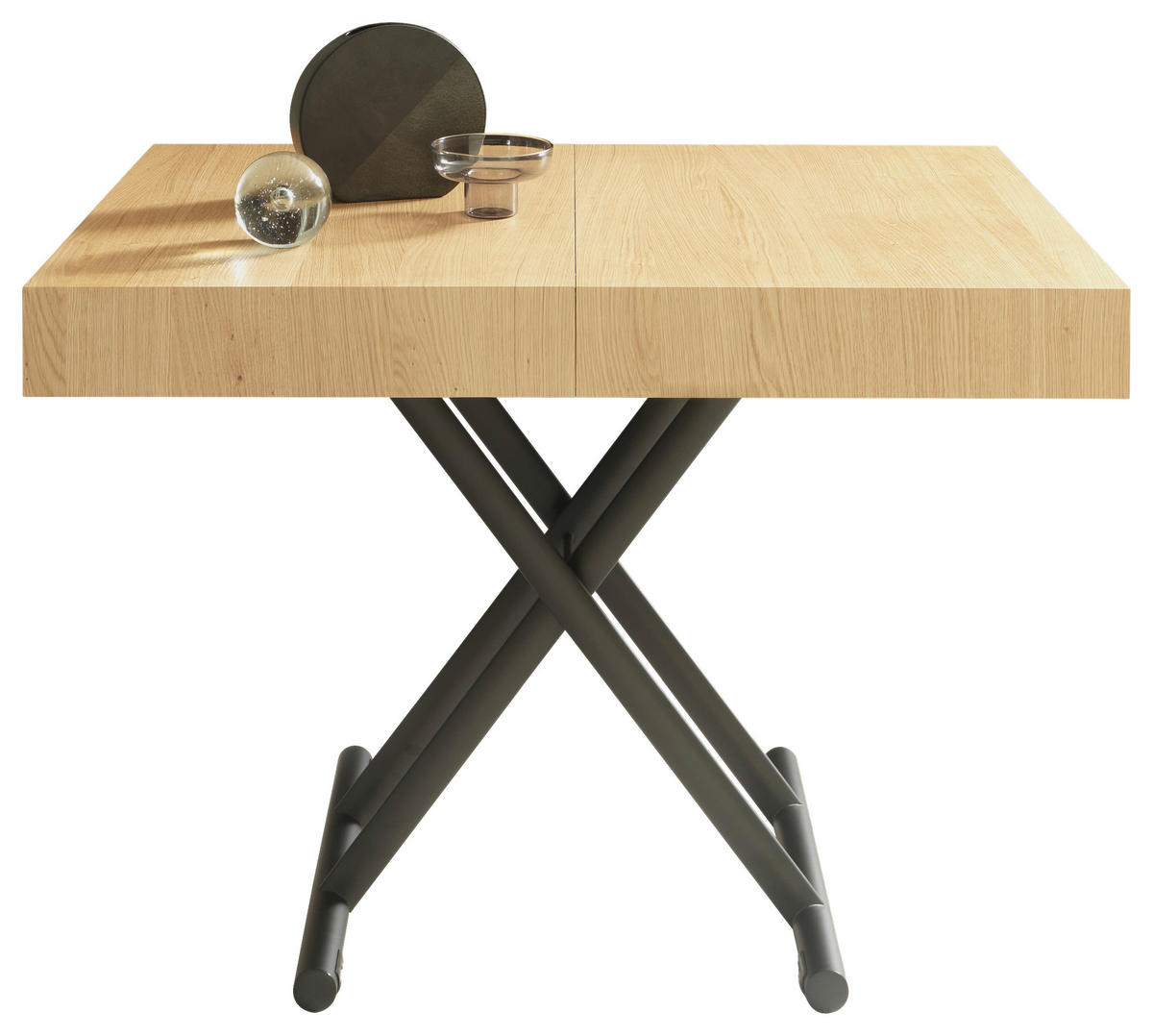 COUCHTISCH/ESSTISCH Eiche furniert, teilmassiv 120-220/80/28-88 cm rechteckig Schwarz, Eichefarben  - Eichefarben/Schwarz, Design, Holz/Metall (120-220/80/28-88cm) - Dieter Knoll