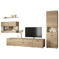 WOHNWAND  in Eichefarben  380,3/205,2/58,5 cm  - Eichefarben/Schwarz, Design, Glas/Holzwerkstoff (380,3/205,2/58,5cm) - Celina Home