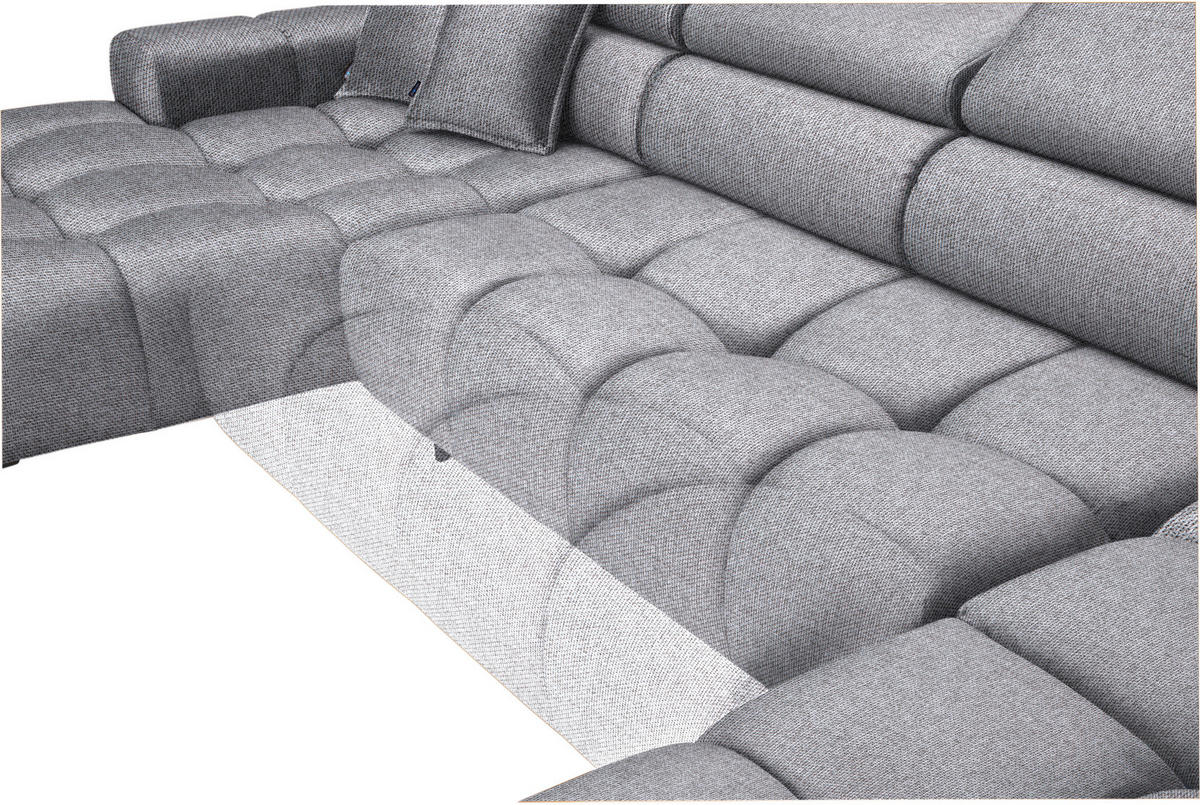 WOHNLANDSCHAFT Grau Webstoff  - Schwarz/Grau, Design, Textil/Metall (177/385/216cm) - Welnova