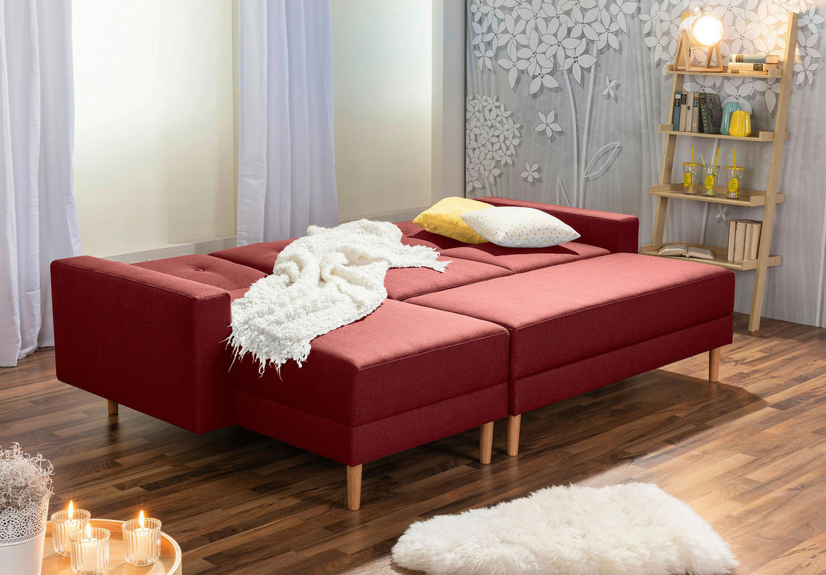 ECKSCHLAFSOFA in Flachgewebe Rot  - Rot/Erlefarben, Design, Holz/Textil (230/93/152cm) - Max Winzer