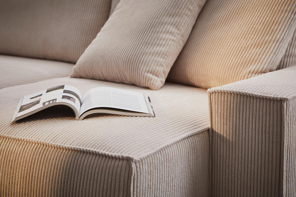HÖRNSOFFA i manchester beige  - beige/svart, Klassisk, textil/plast (250/153cm) - MID.YOU