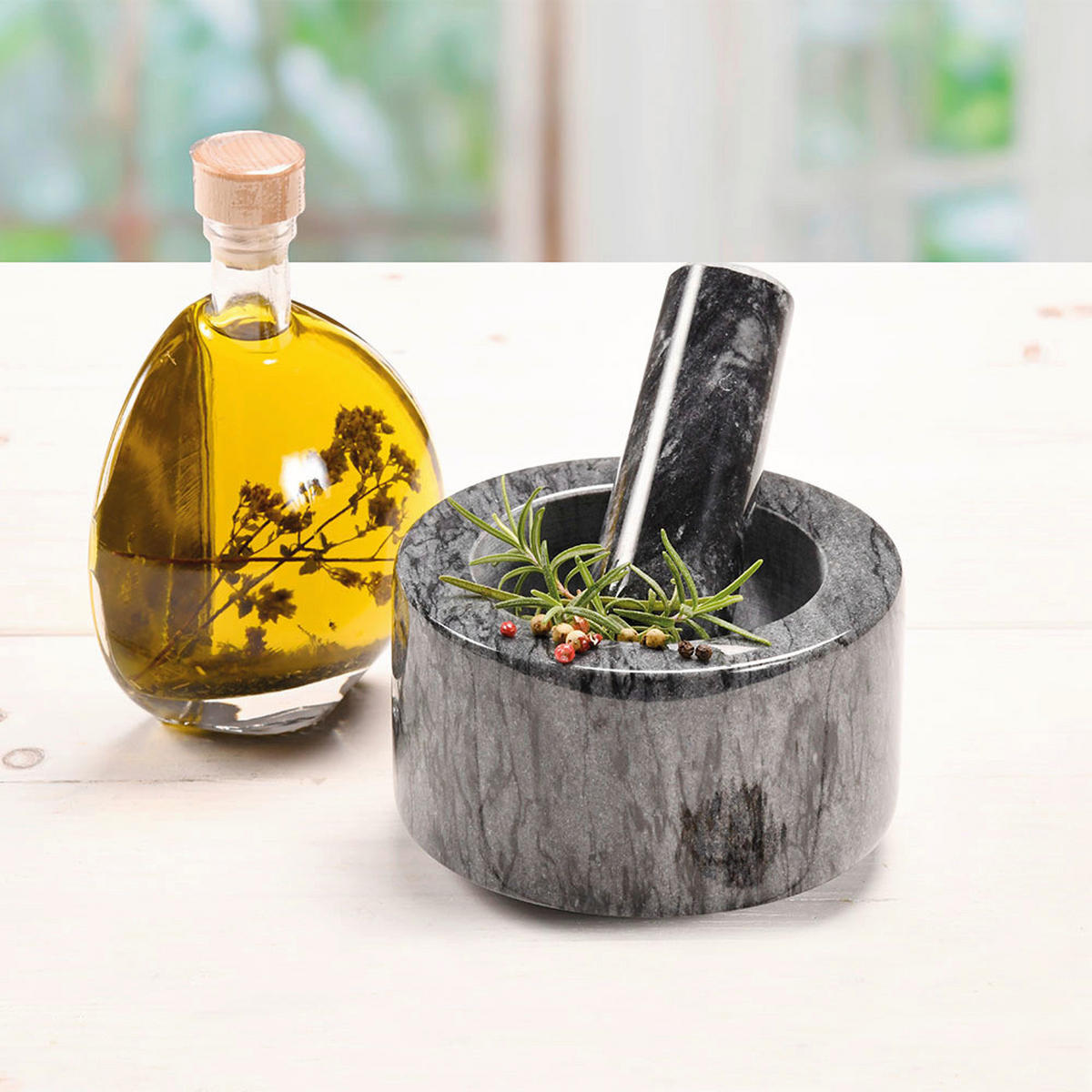 MÖRSERSET  - Schwarz, Basics, Naturmaterialien (13/13/8cm) - Kesper