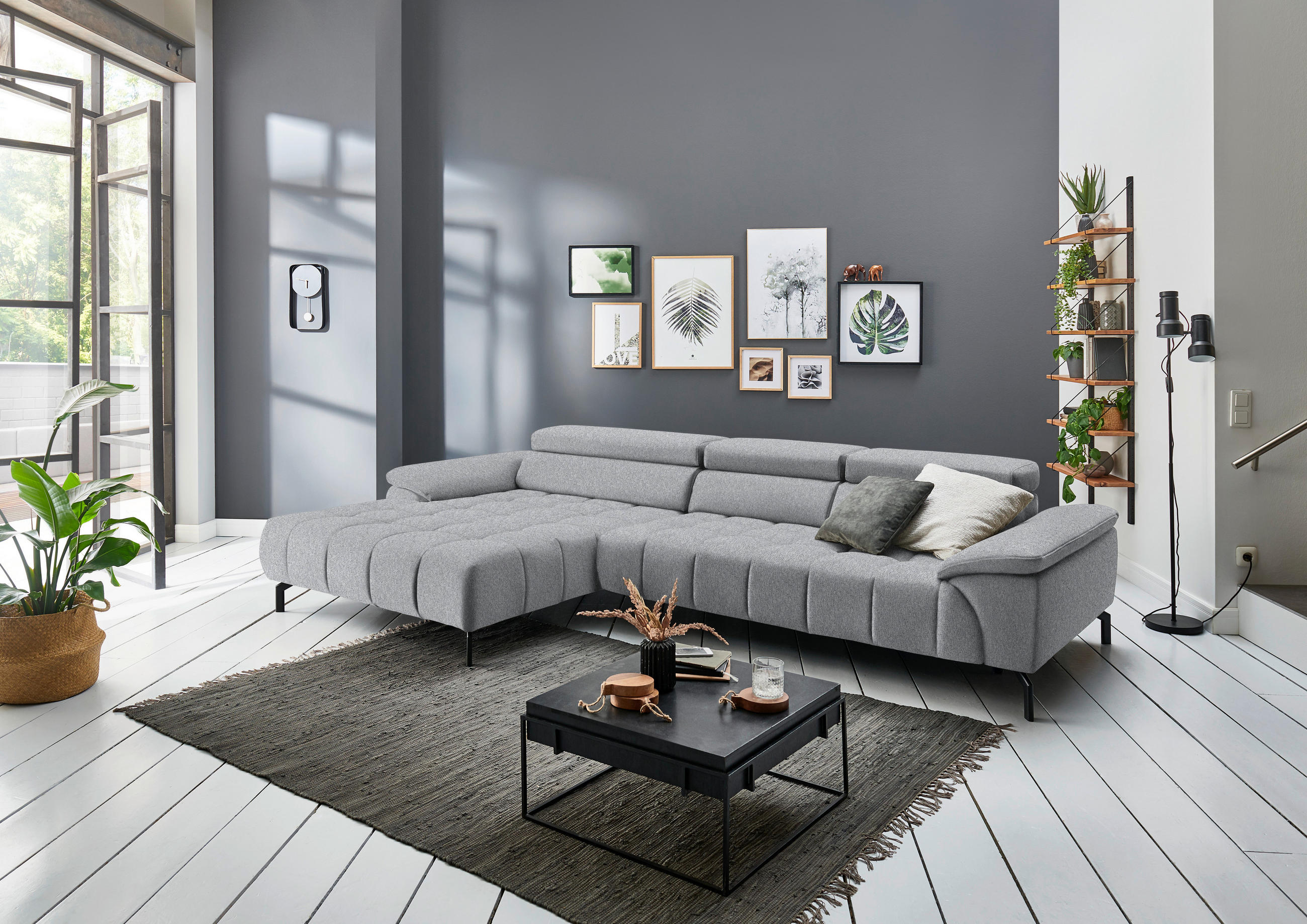 ECKSOFA in Webstoff Hellgrau  - Hellgrau/Schwarz, Design, Textil/Metall (190/329cm) - Beldomo Style