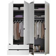 DREHTÜRENSCHRANK 180/225,5/57 cm,  in Weiß, 4-türig  - Schwarz/Weiß, KONVENTIONELL, Glas/Holzwerkstoff (180/225,5/57cm) - Xora