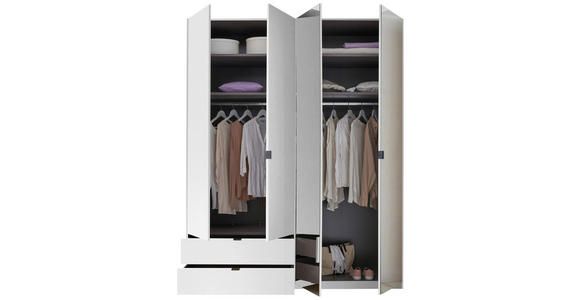 DREHTÜRENSCHRANK 180/225,5/57 cm,  in Weiß, 4-türig  - Schwarz/Weiß, KONVENTIONELL, Glas/Holzwerkstoff (180/225,5/57cm) - Xora