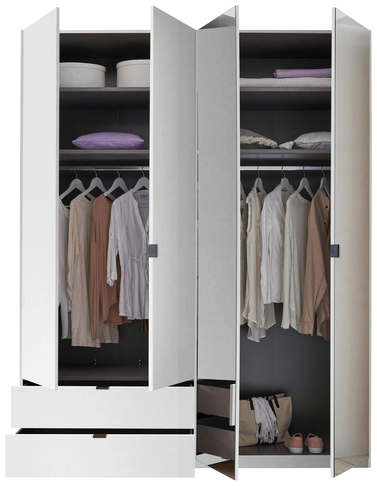 DREHTÜRENSCHRANK 180/225,5/57 cm,  in Weiß, 4-türig  - Schwarz/Weiß, KONVENTIONELL, Glas/Holzwerkstoff (180/225,5/57cm) - Xora