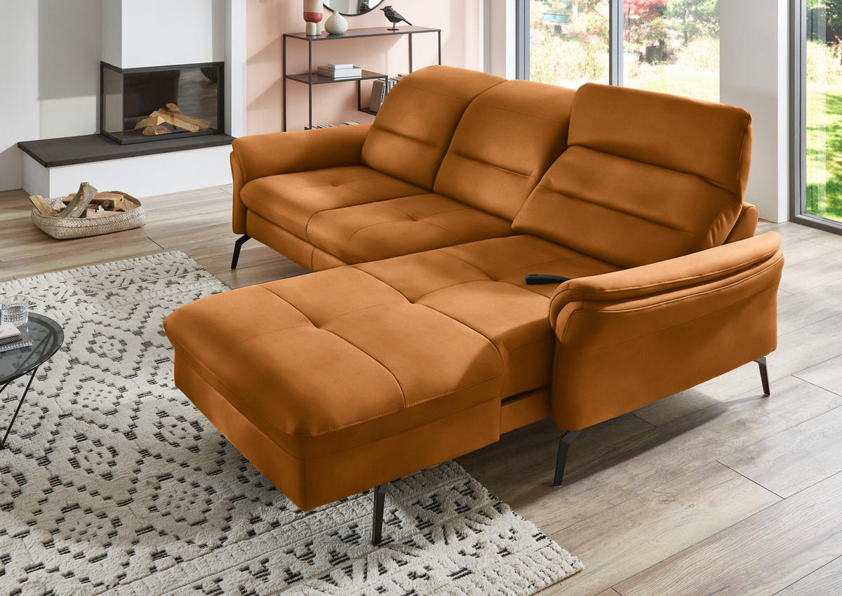 ECKSOFA in Flachgewebe Currygelb  260/181 cm  - Currygelb/Schwarz, KONVENTIONELL, Textil/Metall (260/181cm) - Beldomo Speed