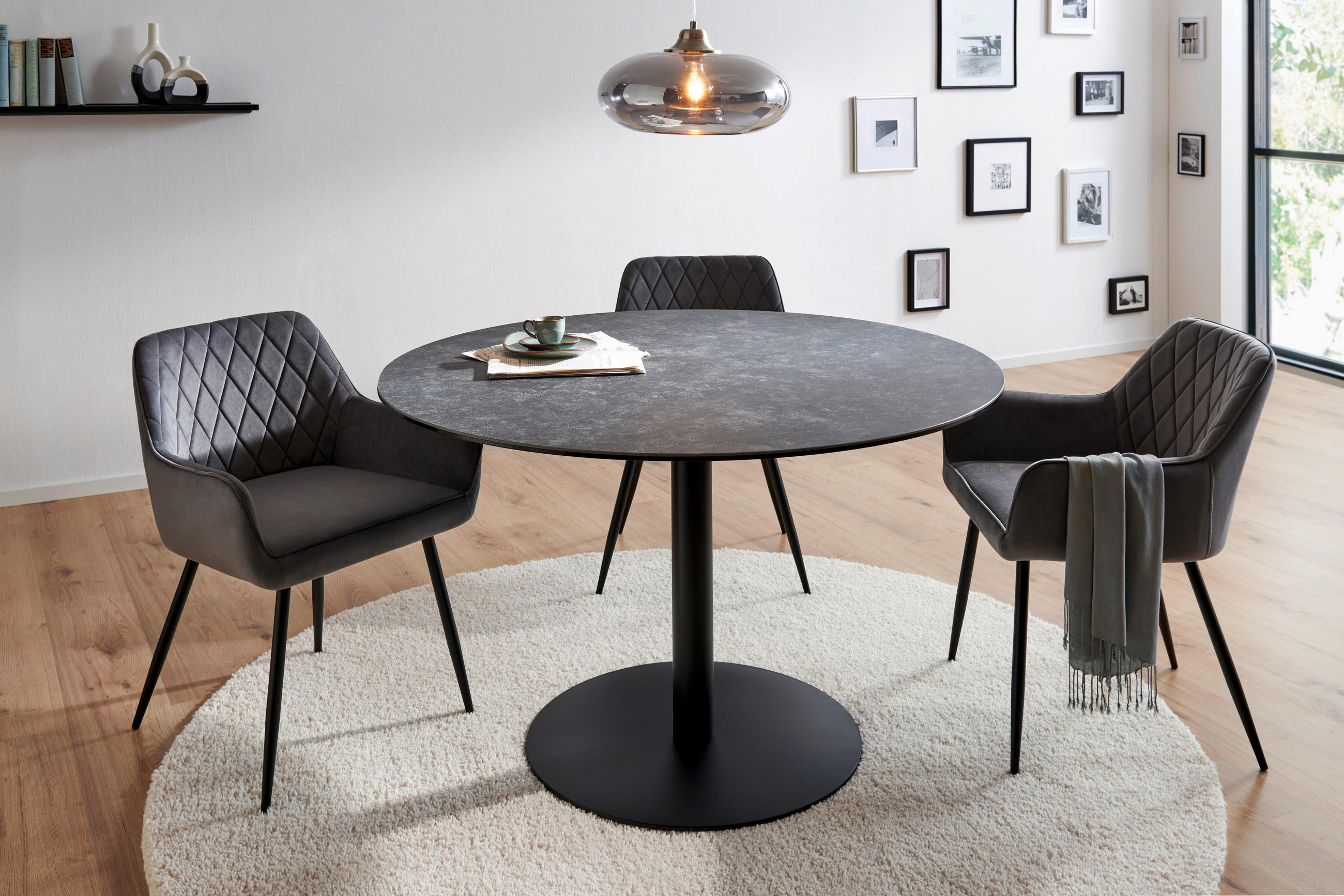 MASĂ din metal, ceramică 120/120/74 cm   - gri închis/negru, Modern, ceramică/metal (120/120/74cm) - Livetastic