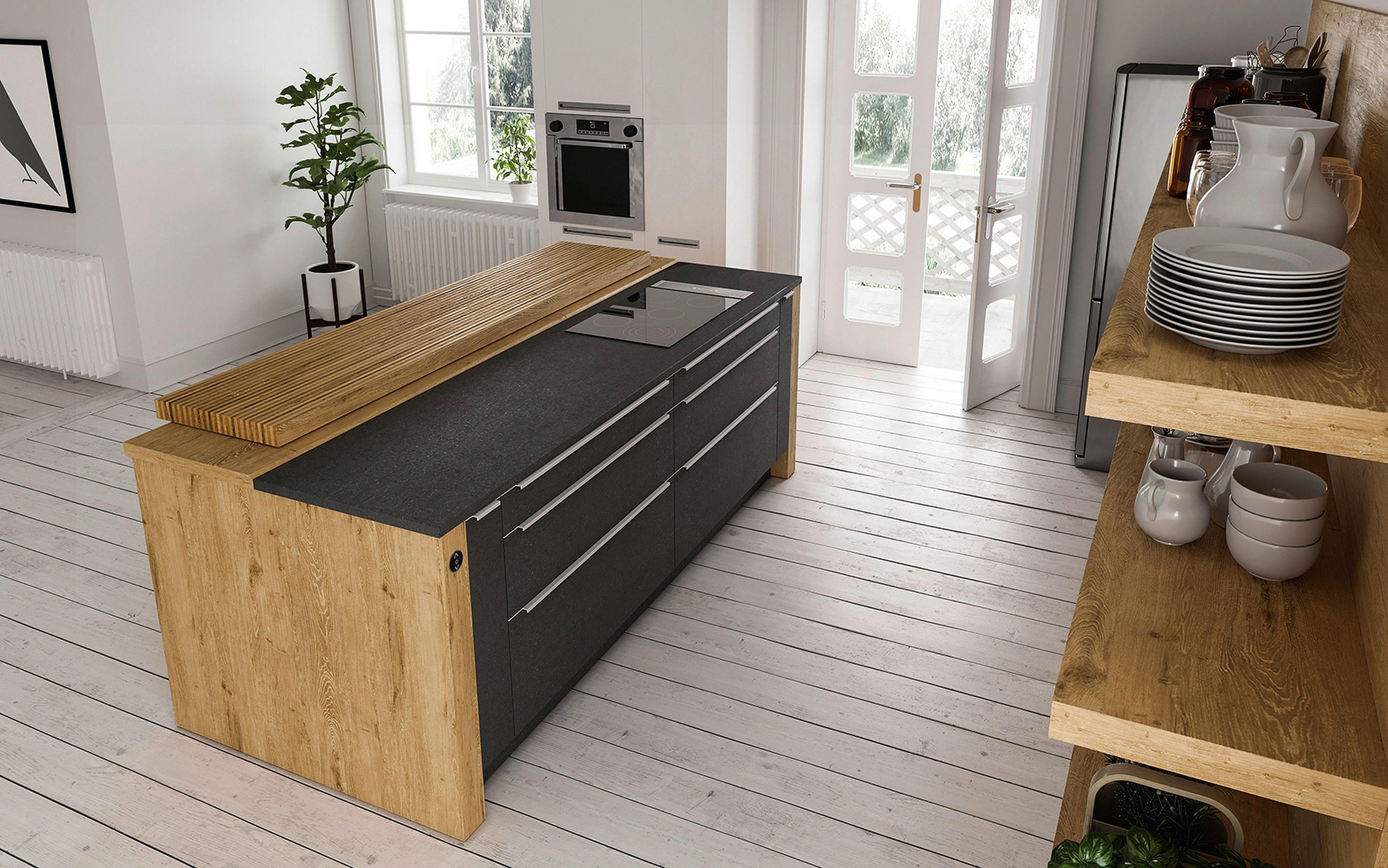 EINBAUKÜCHE QUANTUM-Q  - Eichefarben, Basics, Holz - OSTER