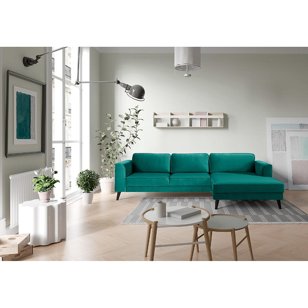 ECKSOFA in Samt, Velours Petrol - Wengefarben/Petrol, Modern, Holz/Textil (167/85/280cm) - Trendmanufaktur
