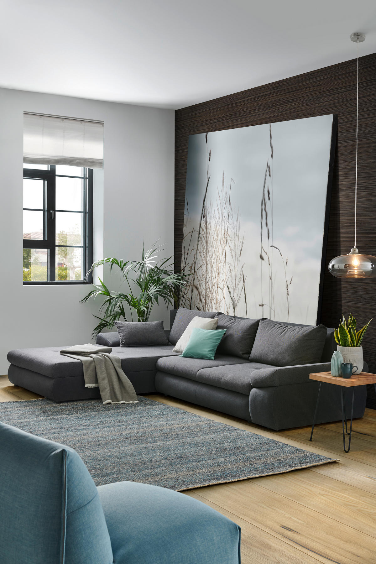 ECKSOFA Anthrazit, Dunkelgrau Webstoff  - Dunkelgrau/Anthrazit, Design, Kunststoff/Textil (313/215cm) - Carryhome