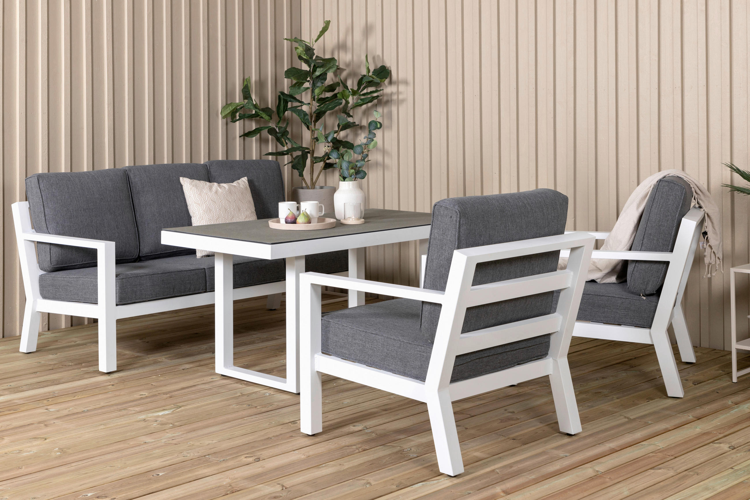 LOUNGEGRUPP 4 delar  - vit/grå, Basics, metall/textil - Gardenson