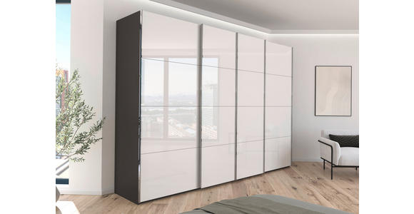SCHWEBETÜRENSCHRANK 316/235/68 cm 4-türig Graphitfarben, Weiß  - Chromfarben/Graphitfarben, Design, Glas/Holzwerkstoff (316/235/68cm) - Novel