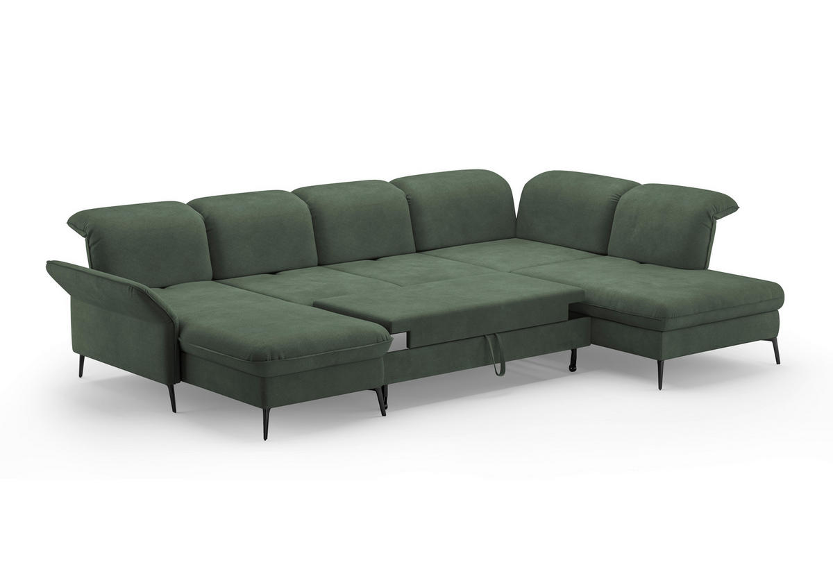WOHNLANDSCHAFT in Flachgewebe Grün  - Schwarz/Grün, Konventionell, Textil/Metall (198/359/231cm) - Sit & More