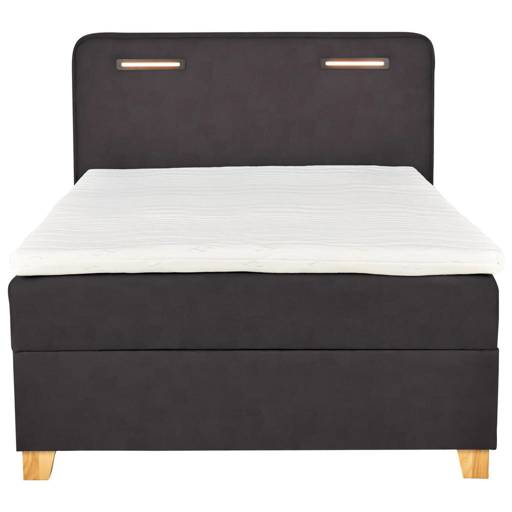 Thumbnail - Moderano Boxbett, Dunkelgrau, Textil, Eiche, massiv, H2, Höhe ca. 15 cm, 120x200 cm, Bettkasten, Matratze, gepolstertes ...