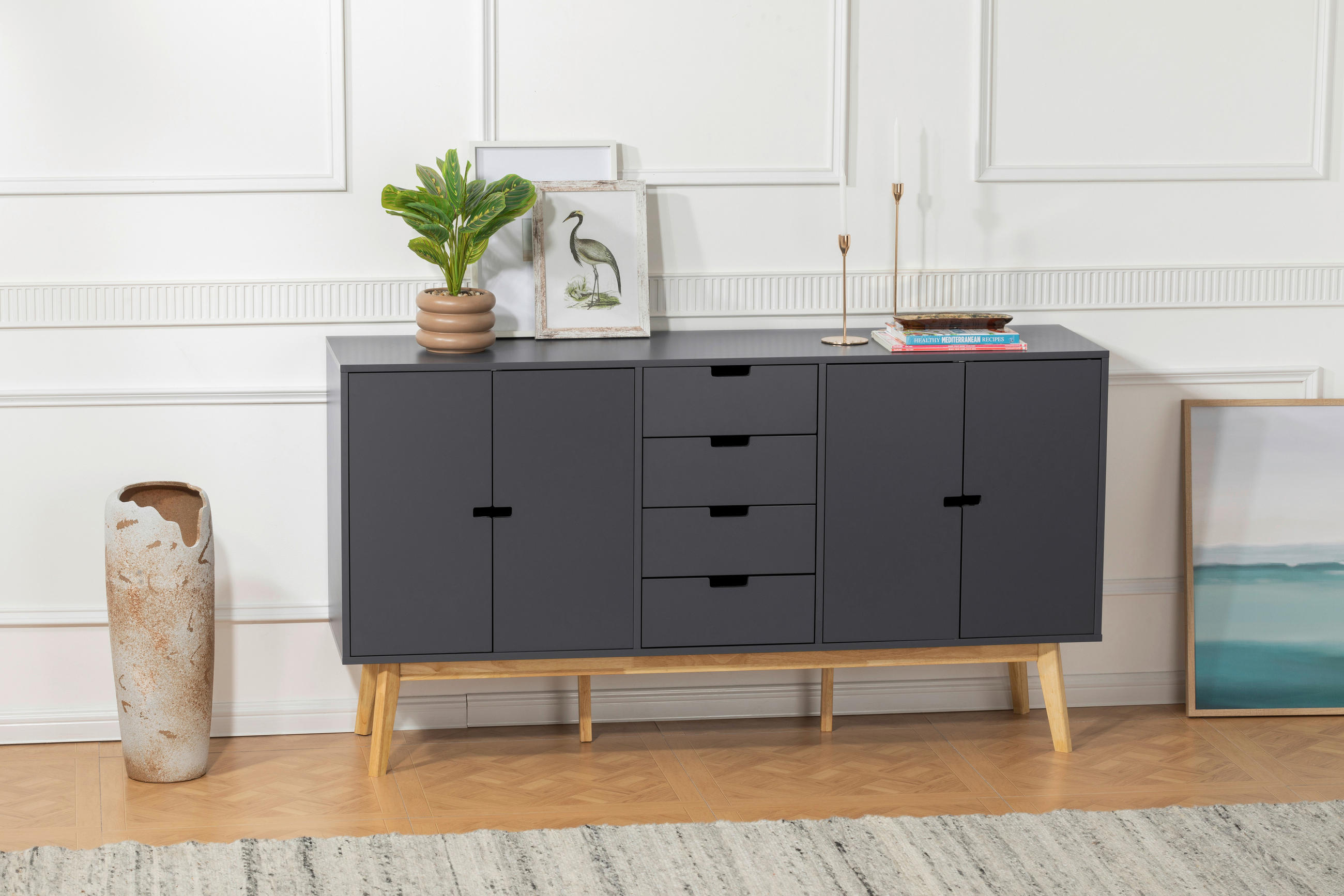 SIDEBOARD in 160/86/40 cm - Naturfarben/Grau, Design, Holz/Holzwerkstoff (160/86/40cm) - MID.YOU