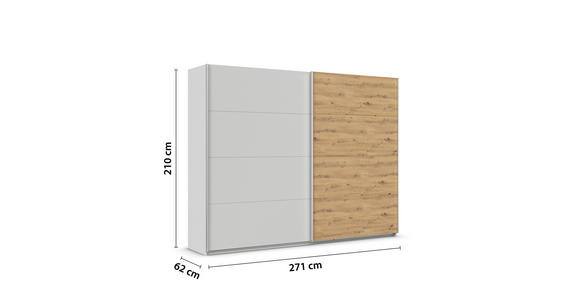 SCHWEBETÜRENSCHRANK  in Eiche Artisan, Seidengrau  - Seidengrau/Alufarben, KONVENTIONELL, Holzwerkstoff/Metall (271/210/62cm) - Xora