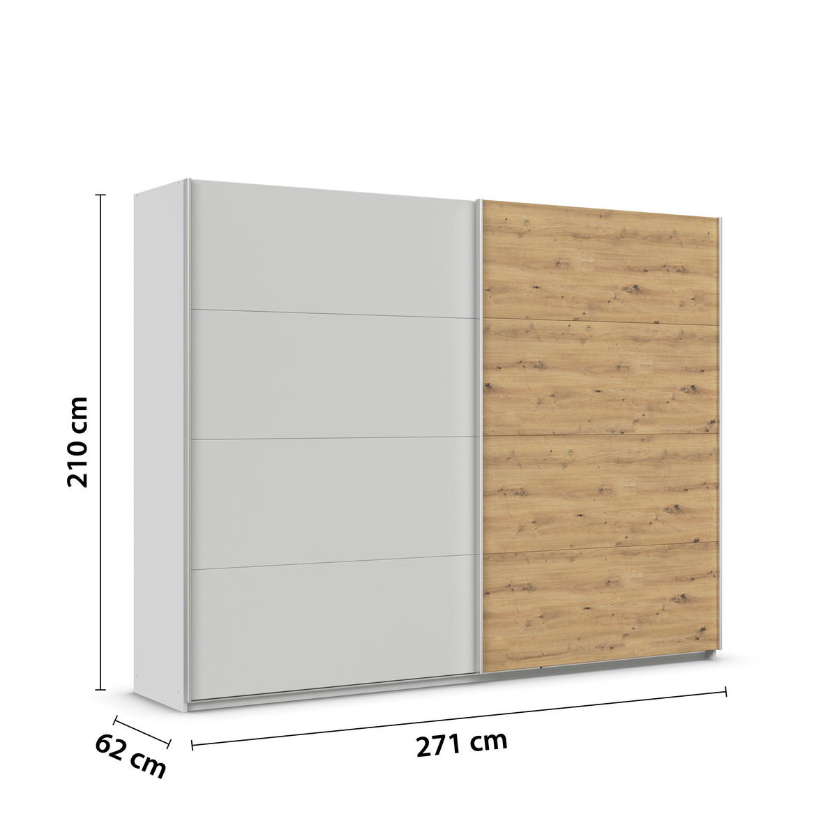 SCHWEBETÜRENSCHRANK  in Eiche Artisan, Seidengrau  - Seidengrau/Alufarben, KONVENTIONELL, Holzwerkstoff/Metall (271/210/62cm) - Xora