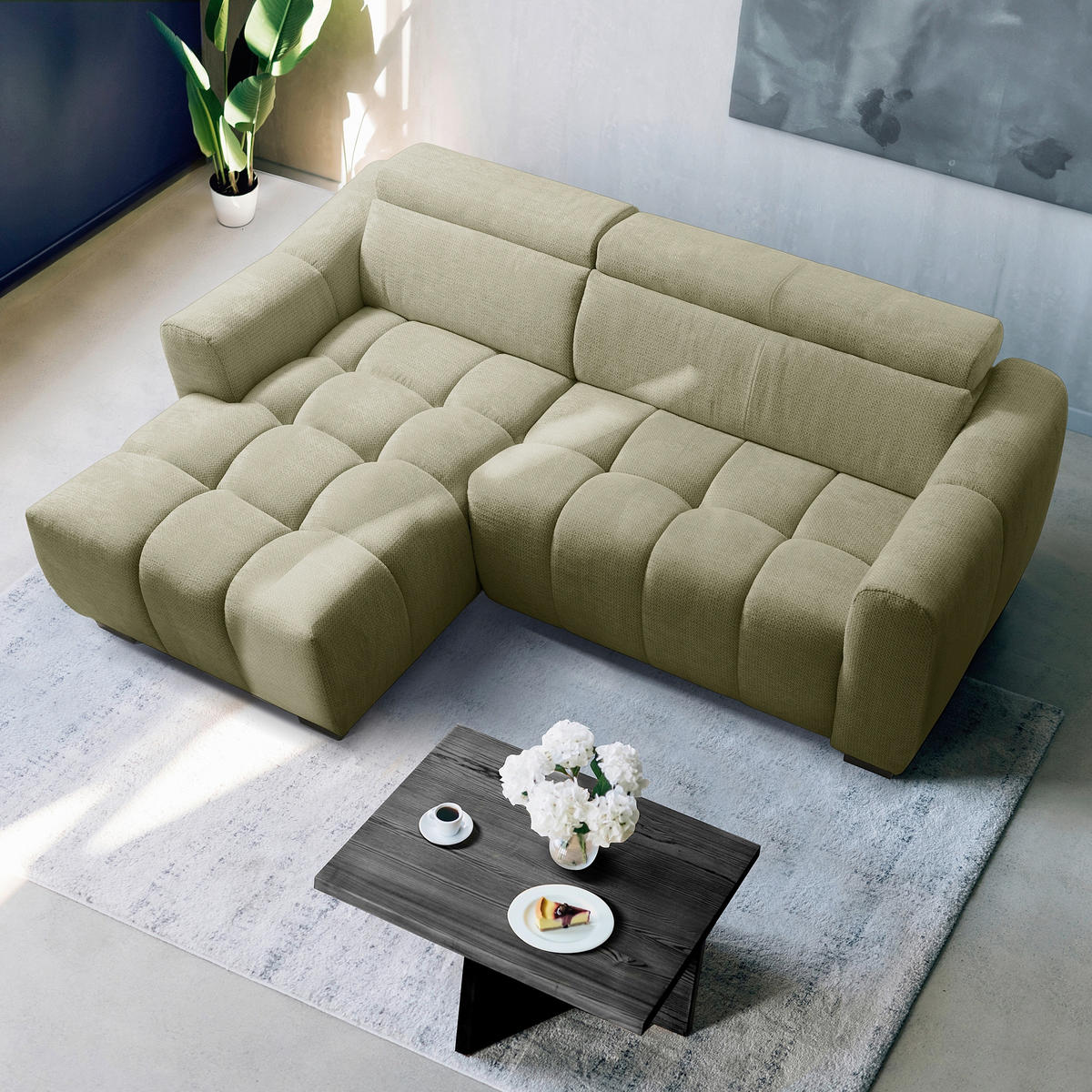 ECKSOFA  Webstoff Grün  - Schwarz/Grün, Design, Kunststoff/Textil (177/274cm) - Livetastic