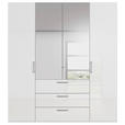 DREHTÜRENSCHRANK 201/235/61 cm,  in Weiß, Weiß Hochglanz, 4-türig  - Chromfarben/Edelstahlfarben, Basics, Glas/Holzwerkstoff (201/235/61cm) - Novel