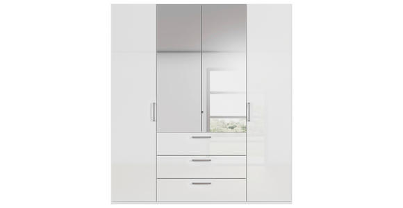 DREHTÜRENSCHRANK 201/235/61 cm,  in Weiß, Weiß Hochglanz, 4-türig  - Chromfarben/Edelstahlfarben, Basics, Glas/Holzwerkstoff (201/235/61cm) - Novel